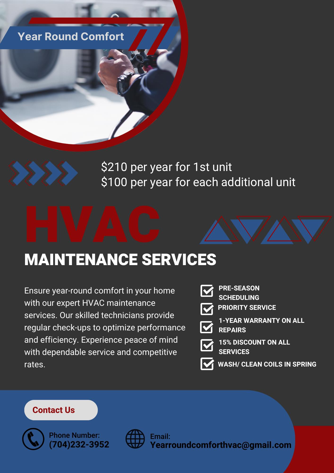 Flyer of Year Round Comfort's Maintenance Plans